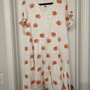 Anthropologie White Ruffled Tiered Sundress with Flutter Sleeves